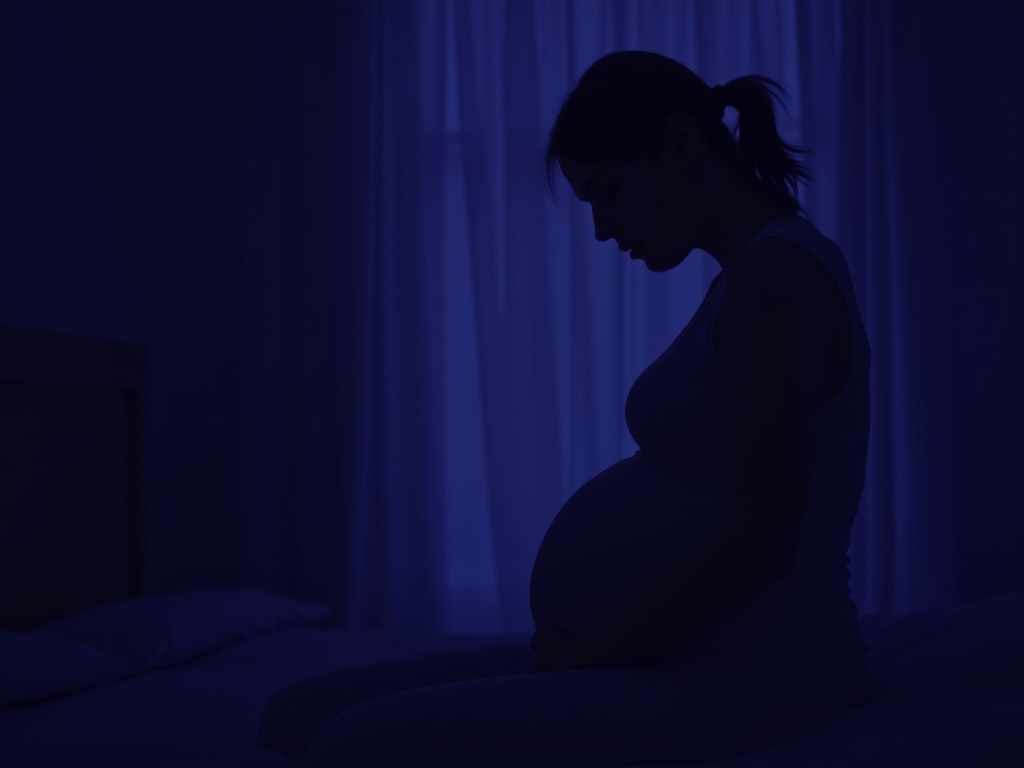 Pregnant woman struggling with insomnia and sleep difficulties