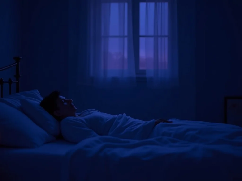 Person lying awake in bed during middle of the night