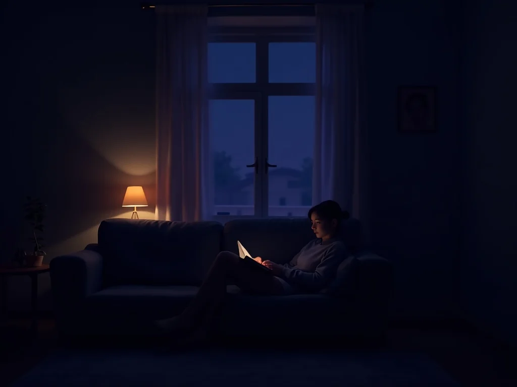 Calm living room scene for getting out of bed during insomnia